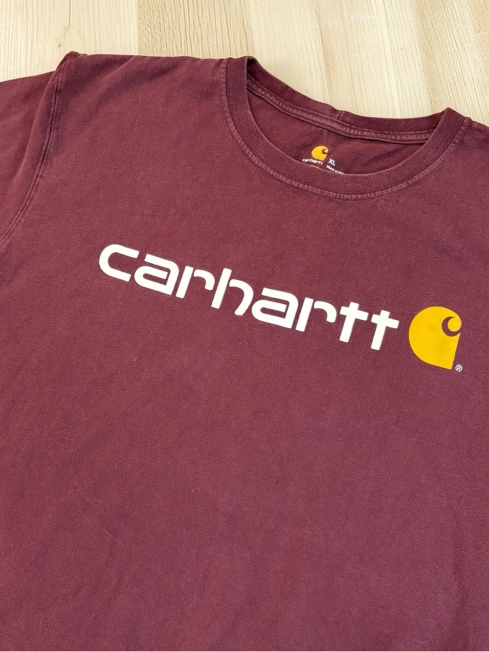 Carhartt Maroon Graphic Logo Tee with Yellow Accent